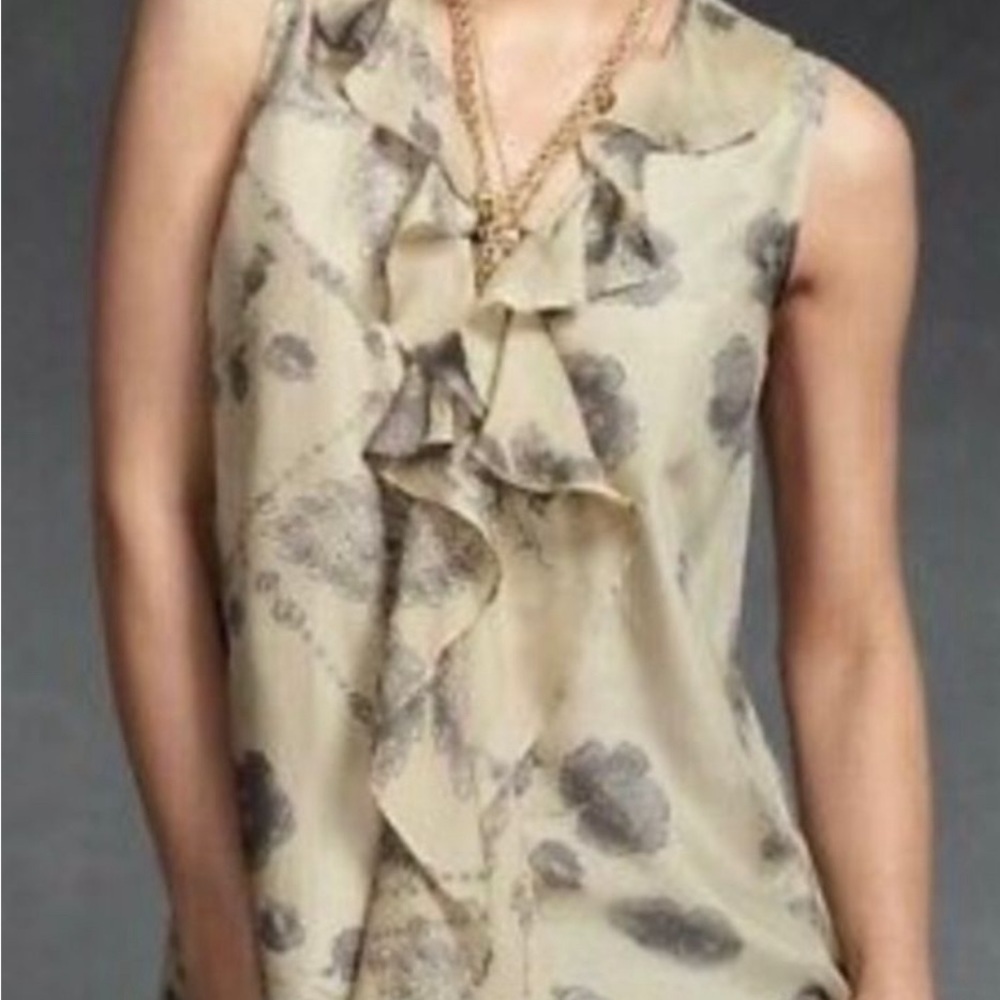 CABI STYLE #149 Silk Tranquil Floral Sleeveless Ruffle Top Size Small